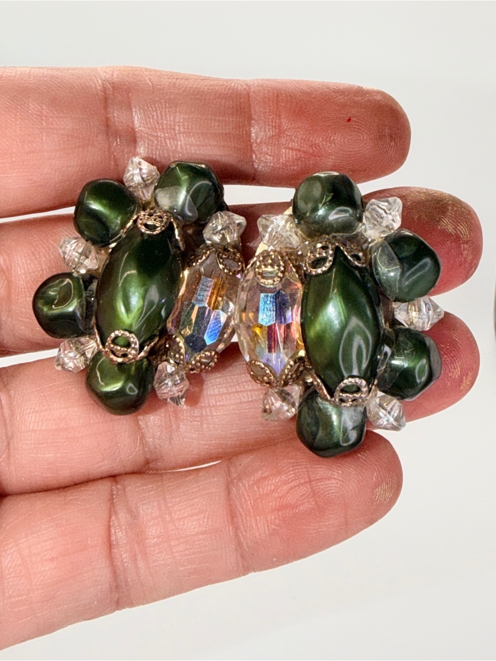 Vintage-Inspired Green Crystal Cluster Earrings